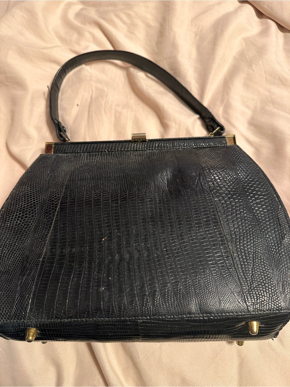 Structured Black Textured Top-Handle Satchel